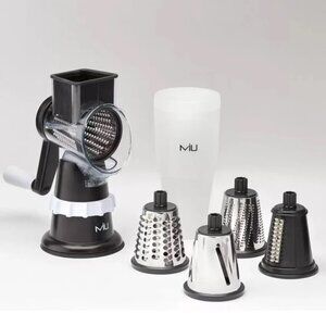 Rotary Food Grater, 5 Stainless Steel Drums, Dishwasher Safe, with Storage